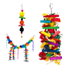 Colorful Natural Wood Play Toy For Medium Large Birds Safe