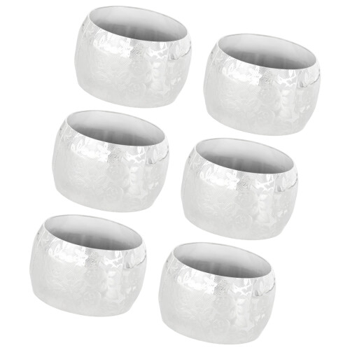 Pack of 6 Decorative Embossed Floral Pattern Napkin-Silver