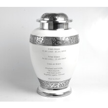 Companion Cremation Urn for Two Adult Ashes White Memorial Urn with Personalised Engraving Aluminium Funeral Urn