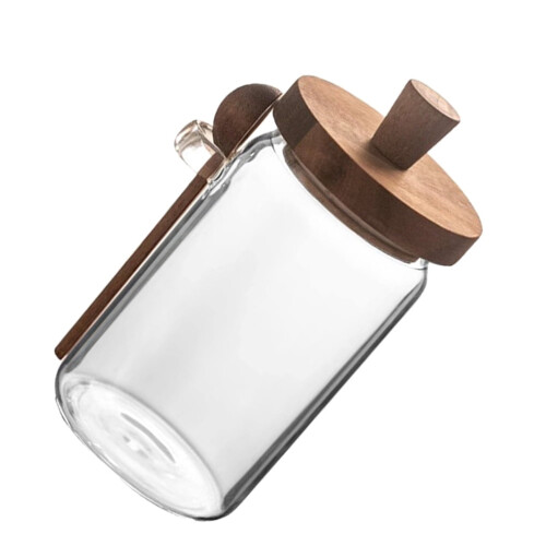 Borcan de sticlă cu capac din lemn, etanș, 850 ml