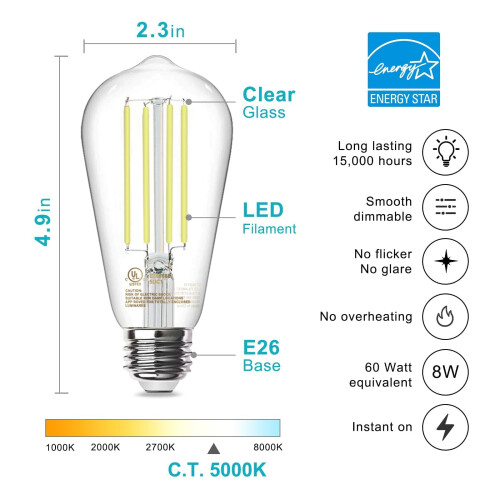 Ampoules LED Edison vintage E26 5000K 800LM (lot de 8) 1