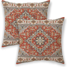 Housses de coussin bohèmes 45 x 45 cm, orange brûlé et gris, style ethnique