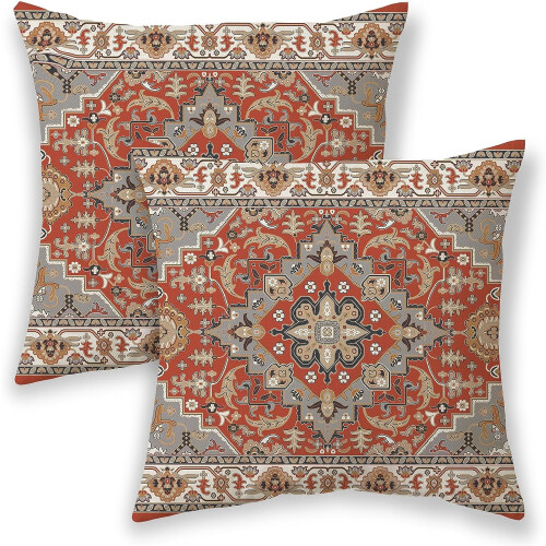 Capas de almofada boho 45x45cm Laranja queimado e cinza, étnicas