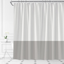 Beige-grauer Boho-Duschvorhang aus strukturiertem Naturstoff, 91 cm (36 Zoll)