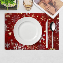 Set van 4 kerstplacemats, 30 x 45 cm, rood vlas