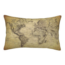 Taie d'oreiller vintage en coton avec carte du monde, 51 x 76 cm