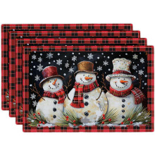Set van 4 placemats met kerstsneeuwpop, imitatie linnen, 12x18 cm