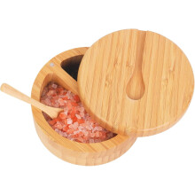 Boîte à sel et épices en bambou avec couvercle pivotant et cuillère