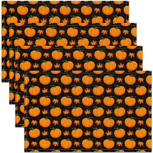 Herfst pompoen tafelmatten 12x18 inch, set van 4