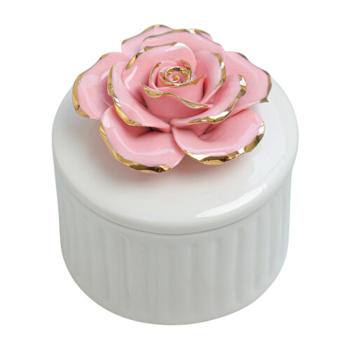 Rosa Keramik-Vorratsdose mit Deckel – Handbemalter Schmuck 1