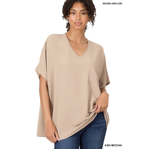 Damenbluse mit V-Ausschnitt und Dolman-Schnitt – Polyester – Kurzarm 1