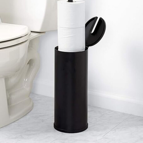 Ματ μαύρη θήκη για χαρτί υγείας με καπάκι – Holds3Rolls, 1