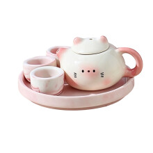 Elegant keramiek theeservies met kattenthema-Type B roze en wit