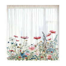 Doorzichtig gordijnpaneel met bloementhema,-Bloemen 9 132x160cm