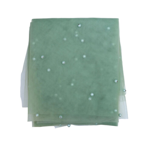 Romantics Tulle Table Runner With Pearls Beaded For-Light Green