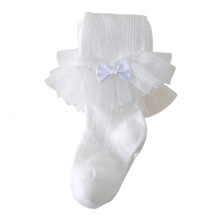 Lace Trim Girls Tights Newborns Pantyhose Infant Pants-White M