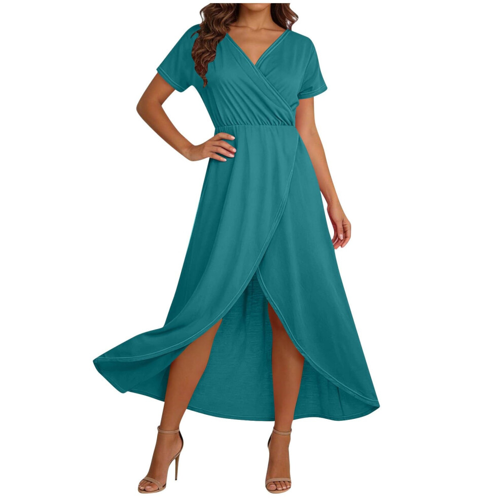 Dark/Green Women's Elegant Flowy Vacation Maxi - Loose V- Xl