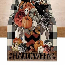 Halloween pompoen doodskop tafelkleed 33x183cm