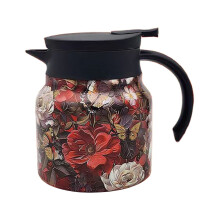 Théière isotherme vintage à motif floral avec filtre en acier inoxydable