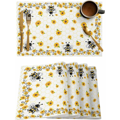 Sonnenblumen-Tischsets, 6er-Set, Baumwoll-Leinen, hitzebeständig