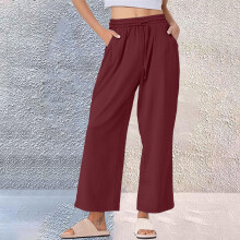 Pantalon d'été pour femme à jambes larges, taille élastique et respirant
