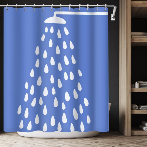 Rideau de douche en polyester bleu et blanc 183 x 183 cm avec 12