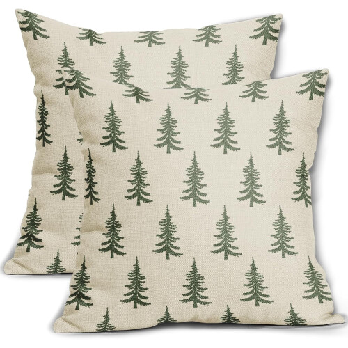 Χριστουγεννιάτικα Μαξιλαροθήκες Sage Green 16x16 ιντσών, Σετ των 2