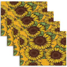 Set van 4 placemats met zonnebloemmotief – Vlas, 45x30cm, Wasbaar