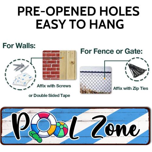 Vintage metalskilt til poolzone, 10x43 cm 2