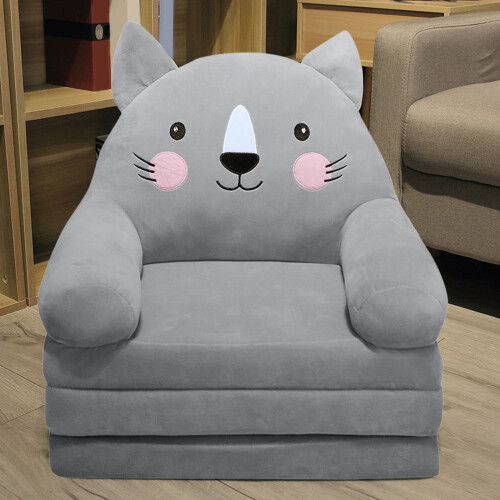 Kids Sofa Bed Foldable 2-in-1 Plush Grey 1