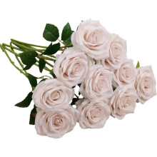 Roses artificielles en soie rose poudré – 10 tiges, 44,5 cm