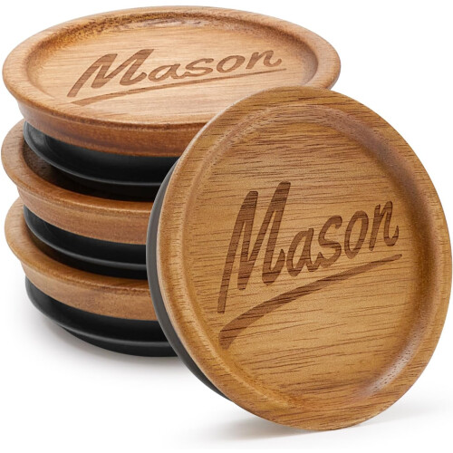 4 tapas de tarros Mason de boca ancha de madera de acacia