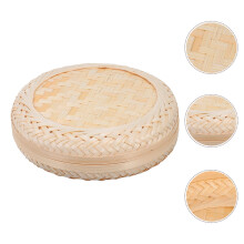 Boîte de rangement en bambou tressé beige avec couvercle 15 x 15 x 5,5 cm