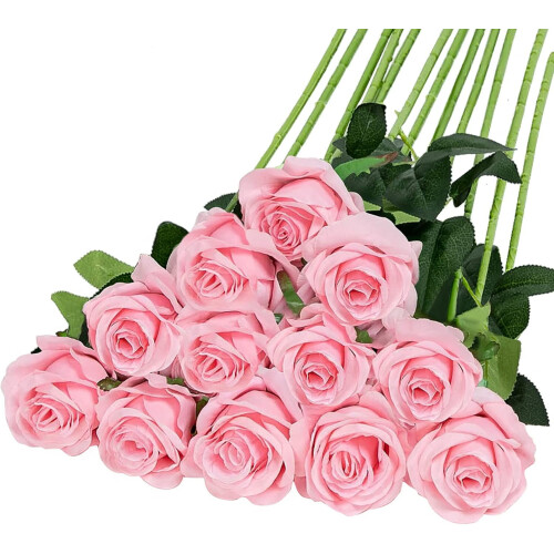 12 rosas pretas artificiais – Seda realista, hastes de 53 cm (21 polegadas)