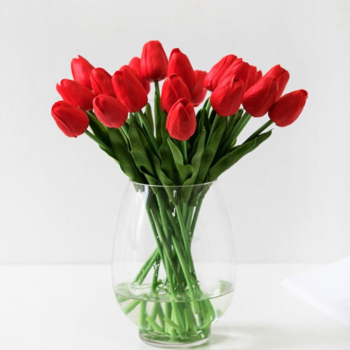 10 tulipas artificiais de PU rosa de 14 polegadas