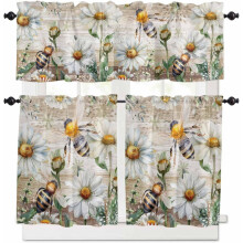 Set de perdele de bucătărie Farmhouse Bee Daisy – Nivelă cu buzunar pentru tijă