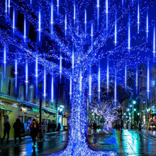 Guirlande lumineuse LED effet pluie de météores, 10 tubes, 36 LED par tube, bleue