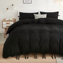 Housse de couette à nœud papillon noir, format Queen, 3 pièces, en microfibre