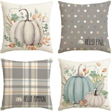Housse de coussin citrouille d'automne, polyester, 45 x 45 cm, lot de 4