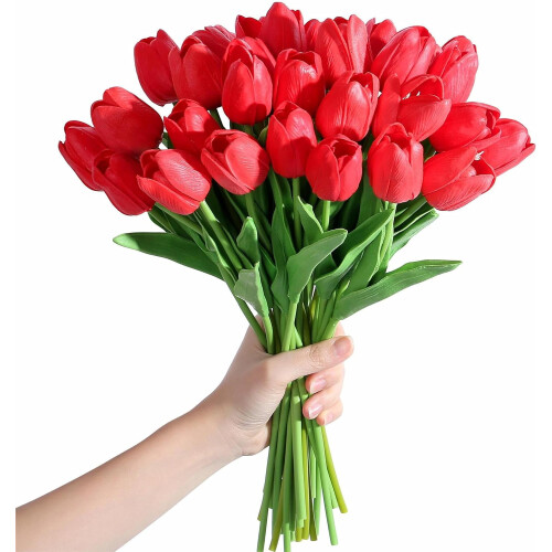 15 tulipas artificiais de seda de 35 cm