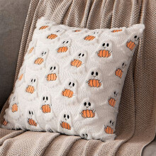 Housse de coussin fantĂ´me 45 x 45 cm, peluche douce Ă motif citrouille