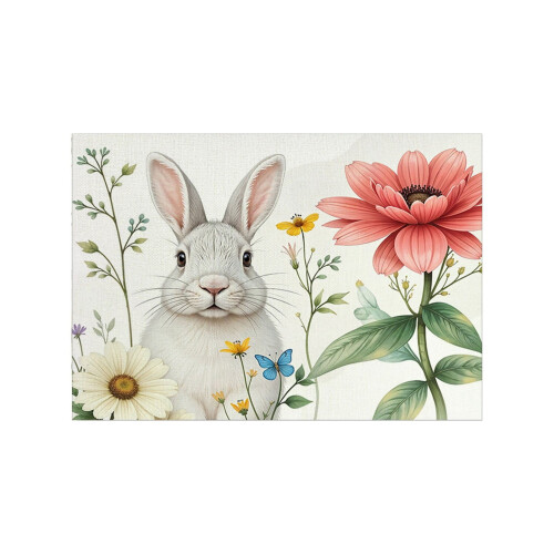 Sets de table de Pâques à motif lapin, en lin, lot de 4