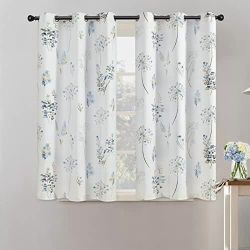 Akvarellblomstergardiner, polyester, 2 paneler