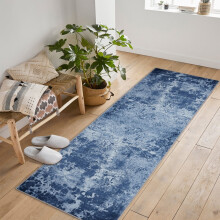 Tapis de couloir lavable bleu abstrait 60 x 180 cm antidérapant