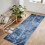 Abstracte blauwe, wasbare loper van 60x180 cm met antislipoppervlak. 1