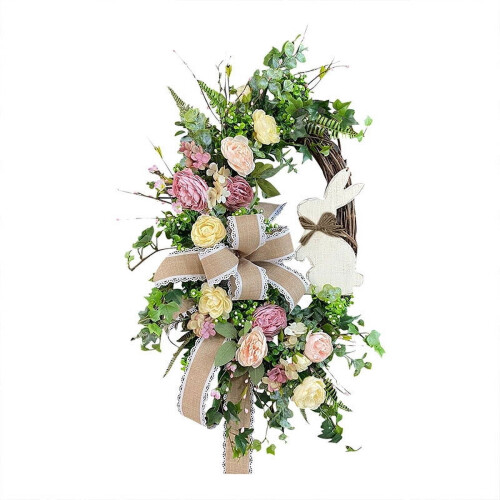 Osterkranz mit Frühlingsblumen und Hasenmotiv