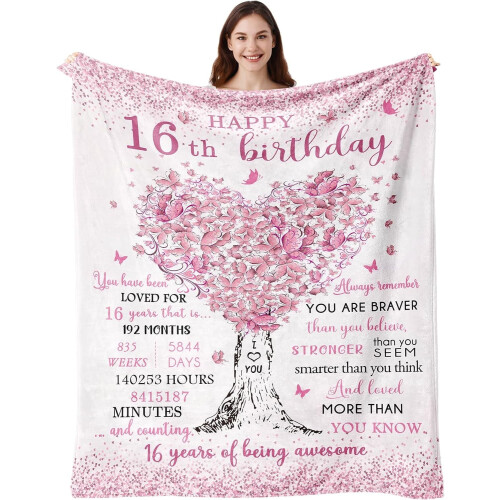 Κουβέρτα γενεθλίων Sweet166, ροζ φλις, 60x50 ίντσες