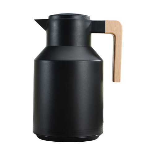 Garrafa térmica de café de parede dupla de 1 litro com alça de madeira