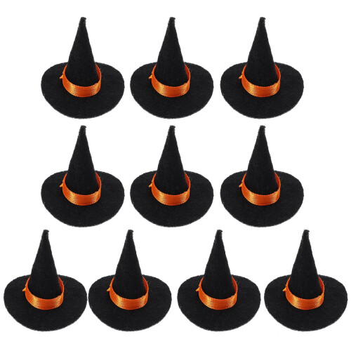 Mini chapéus de bruxa de feltro preto (pacote com 10)
