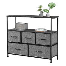 EDX Fabric Dresser TV Stand with Open Shelves, Grey